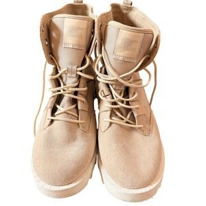 Sorel Lennox Moto Waterproof Tan Suede Canvas Combat Boots Womens 8